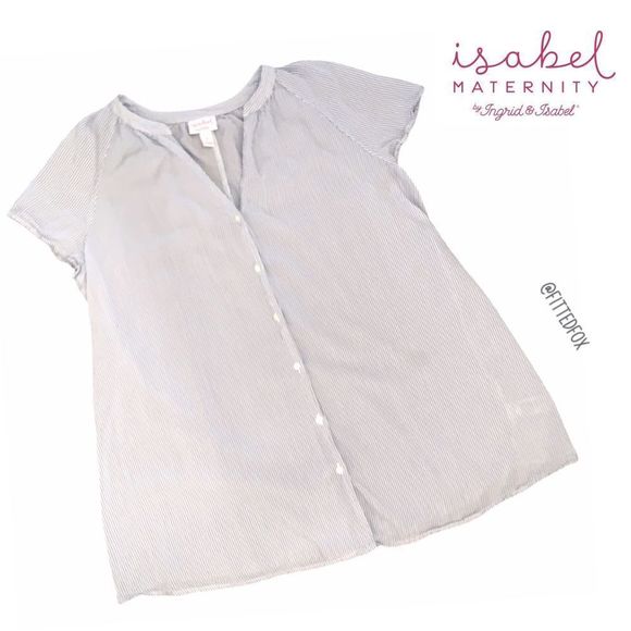 ISABEL MATERNITY SHORT SLEEVE BUTTON DOWN BLOUSE | DOES NOT INCLUDE A BELT - Picture 1 of 5